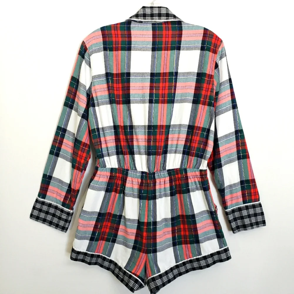 Victoria's Secret Tarten Plaid New Without Tags Longsleeve Romper Pajamas